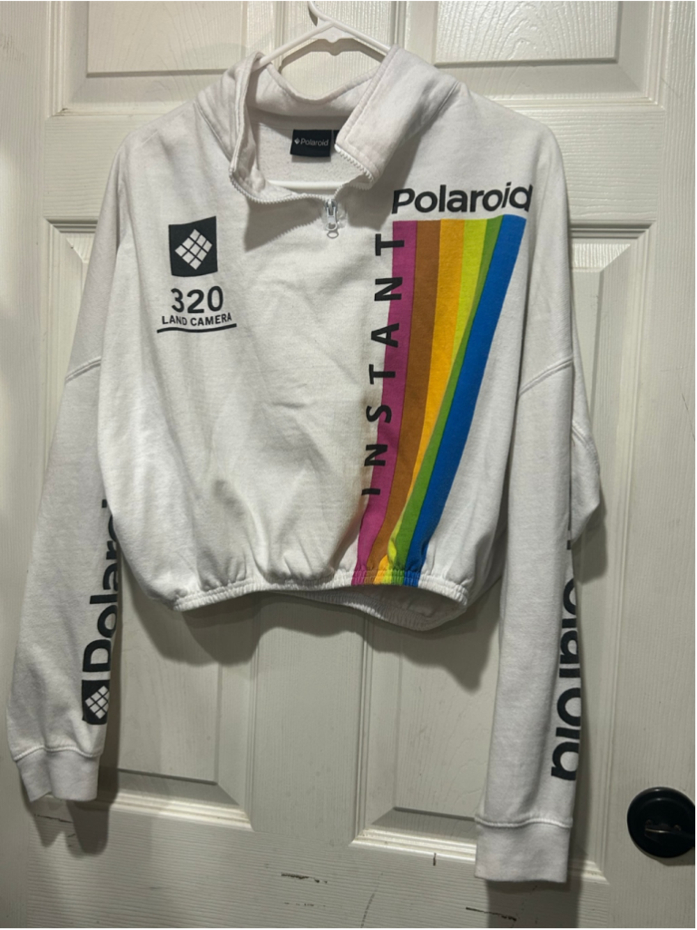 Women's Polaroid Cropped Quarter-Zip Sweatshirt White Size L